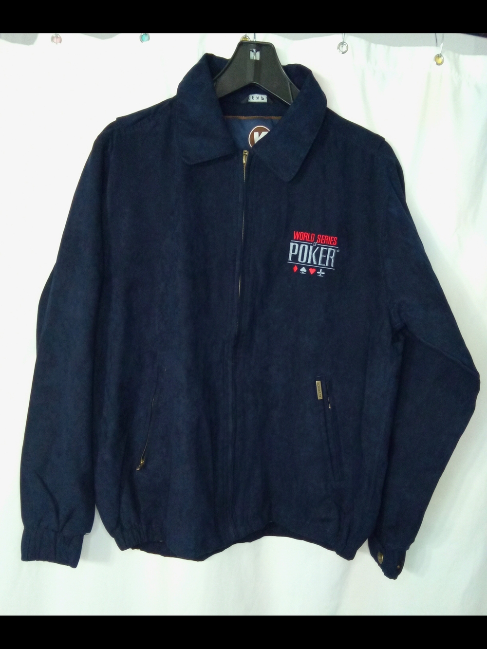 WSOP Navy Blue Microfiber Suede Full Zip Jacket World Series of Poker Kenpo Sz S
